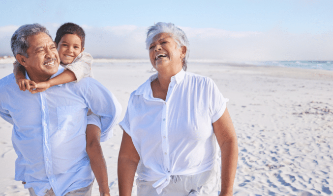 Grandparents on beach